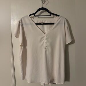 LOFT Cream V-Neck Blouse with Button Detail